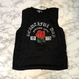 Black tank top with red flower print